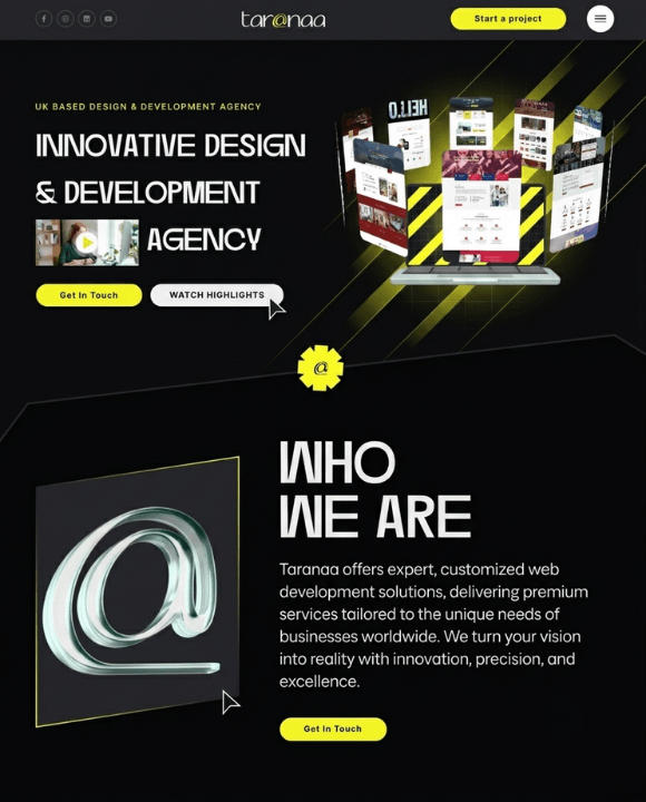 Taranaa — A GSAP-driven creative agency site with masonry case studies. Every scroll is choreographed, not just animated.